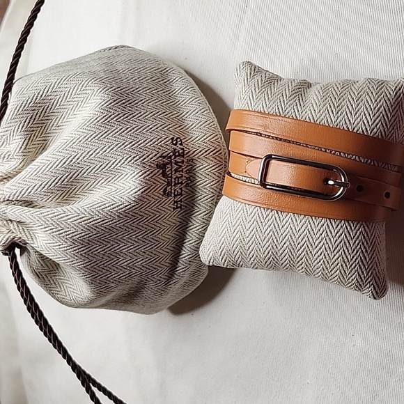 Hermes Natural Leather Palladium Quadruple Tour Bracelet - Picture 1 of 13